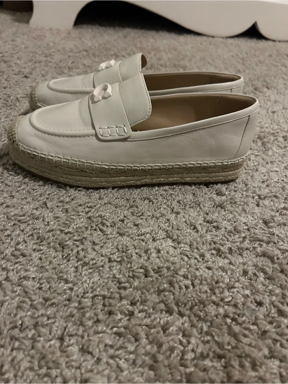 COACH Camilla Genuine Leather C Logo Platform Espadrilles Ivory/Chalk Size 6.5